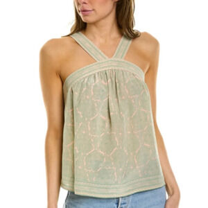 $198 Joie Emre silk halter top Women's Size M Light Green /Pink